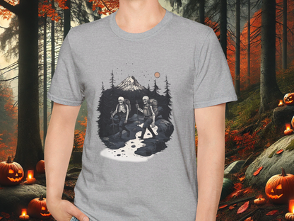 Skeleton Hiking Halloween T-Shirt | Mountain Wilderness Tee for Nature Lovers & Outdoor Enthusiasts